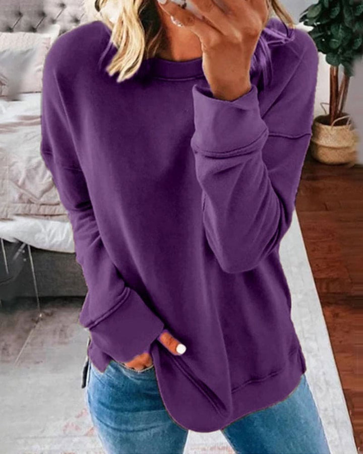 Marcella solid crew neck long sleeve sweatshirt in khaki, front view