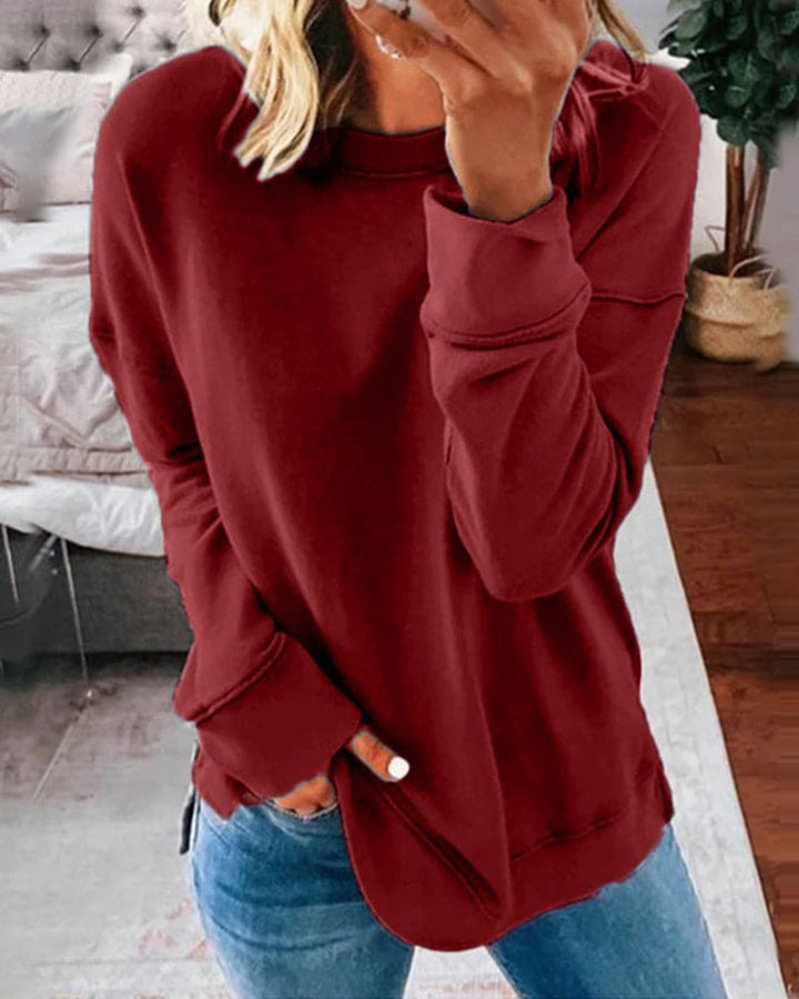 Marcella solid crew neck long sleeve sweatshirt in khaki, front view
