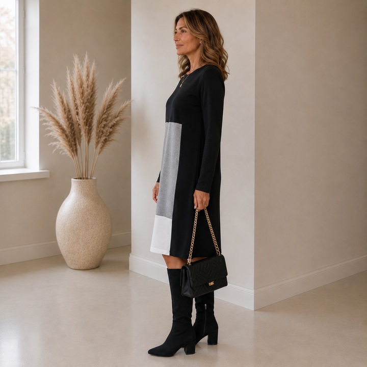 Margaux colorblock sweater dress side profile view