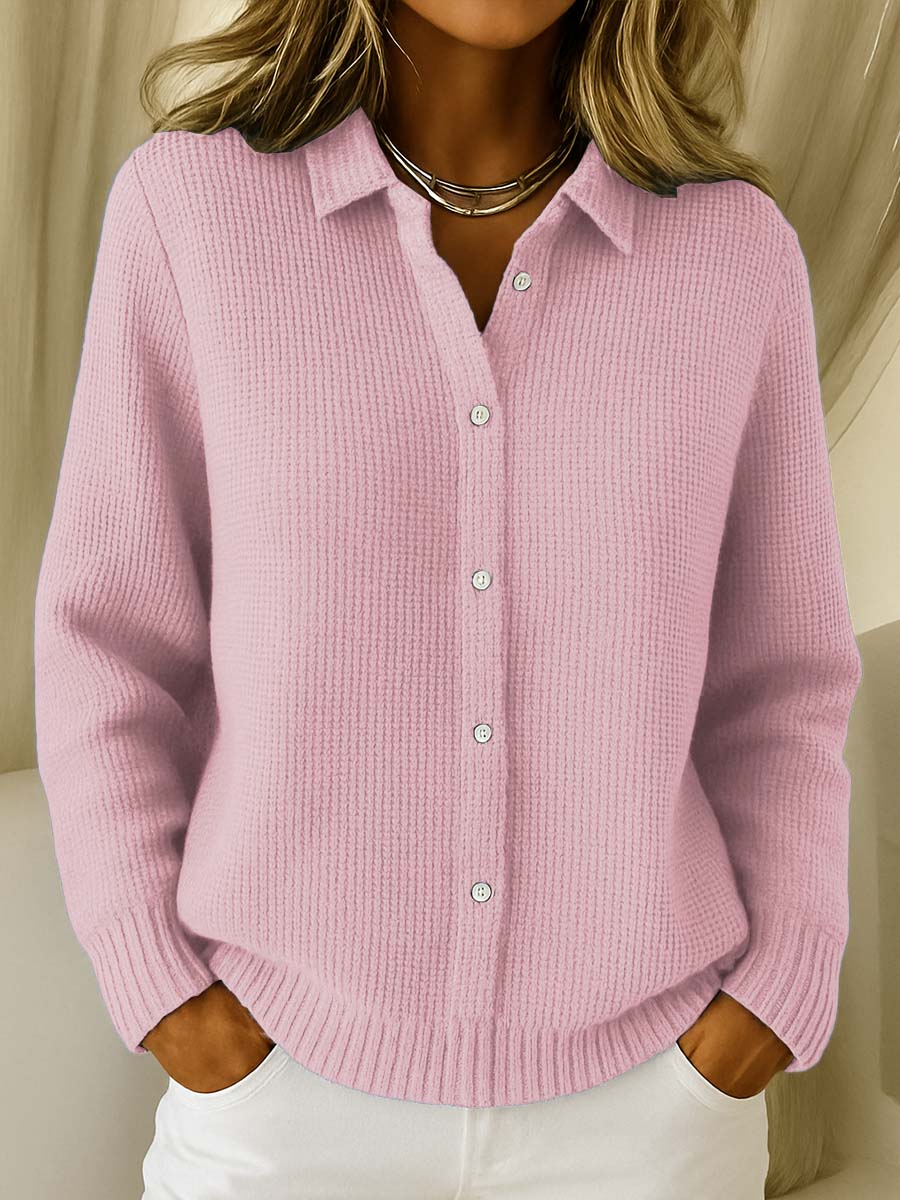 Margot collared cardigan in pink, button-down front view