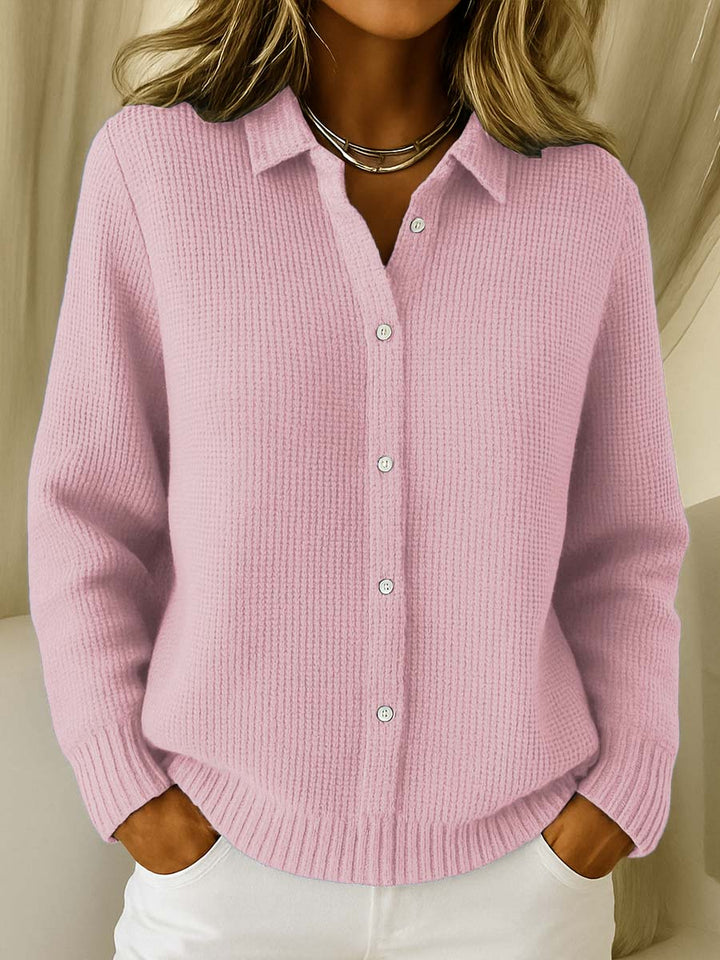 Margot collared cardigan in pink, button-down front view
