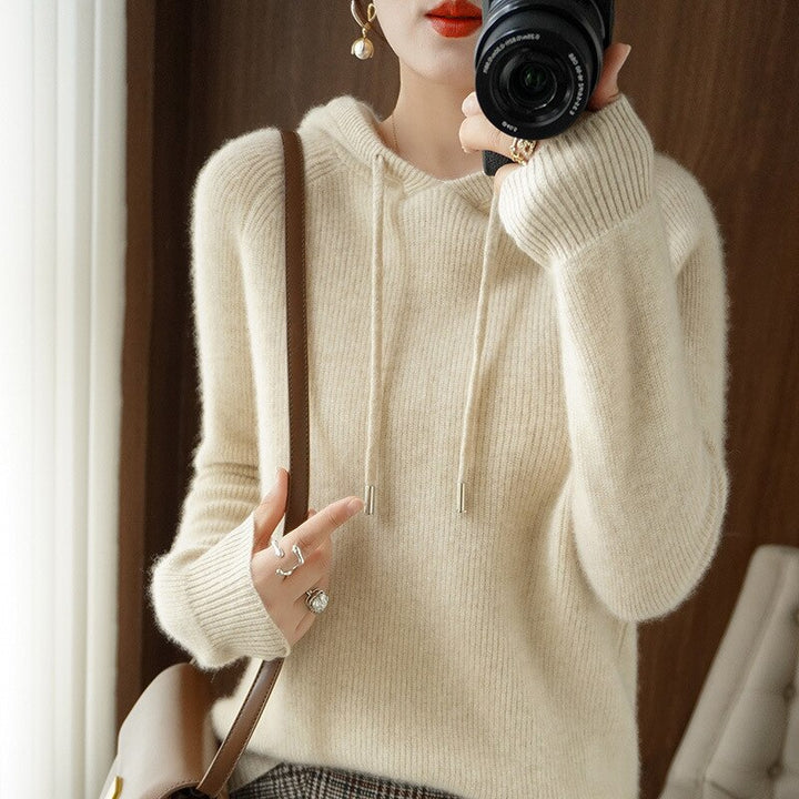 Margot relaxed fit drawstring hoodie in cream, front close-up view