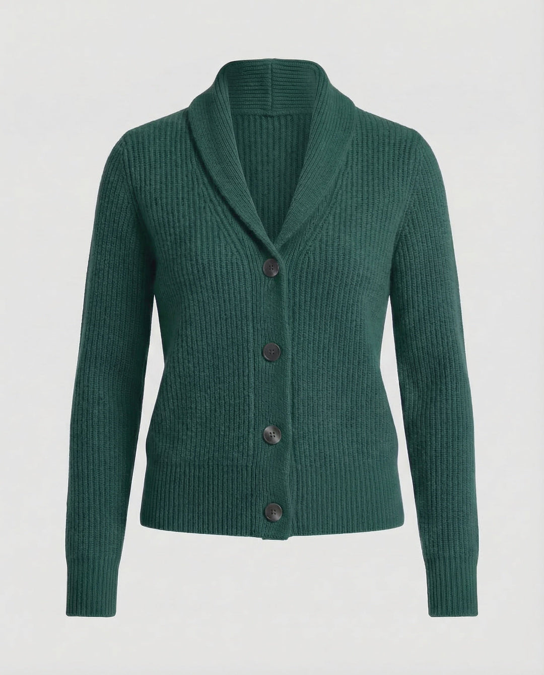 Margot ribbed knit cardigan in green, flat product shot