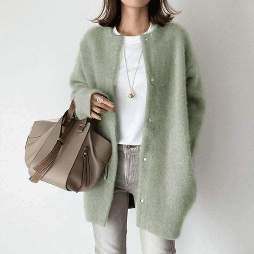 Margot oversized cardigan in sage green, long sleeve front view