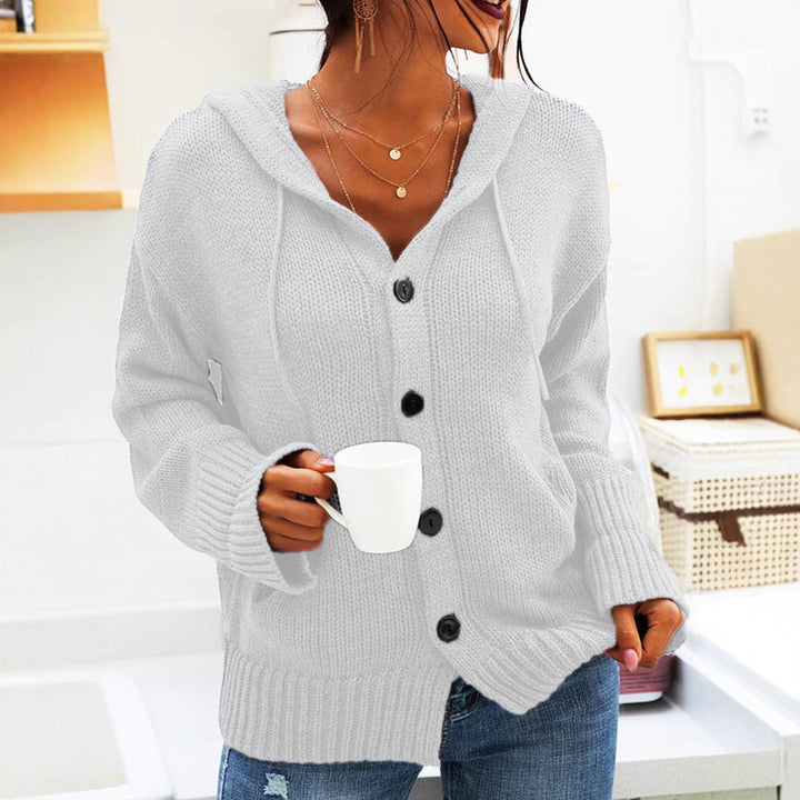 Marisela hooded chunky knit cardigan in white, front view