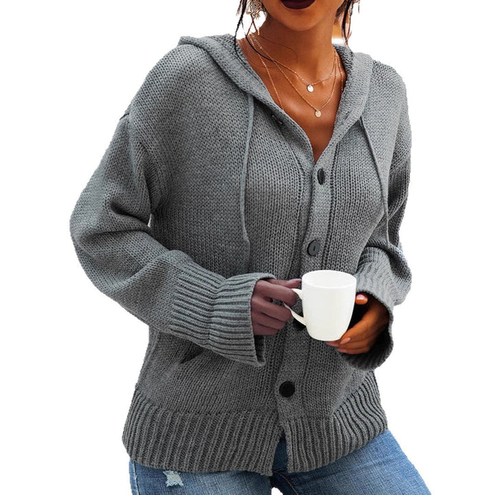 Marisela hooded chunky knit cardigan in black, front view