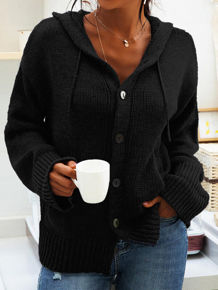Marisela hooded chunky knit cardigan in black, front view