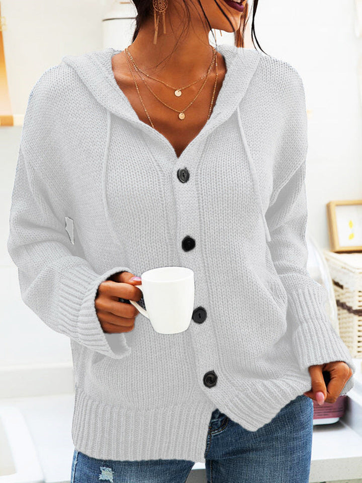 Marisela hooded chunky knit cardigan in black, front view
