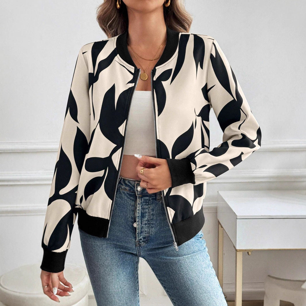 Marisela floral print bomber jacket, front view close-up
