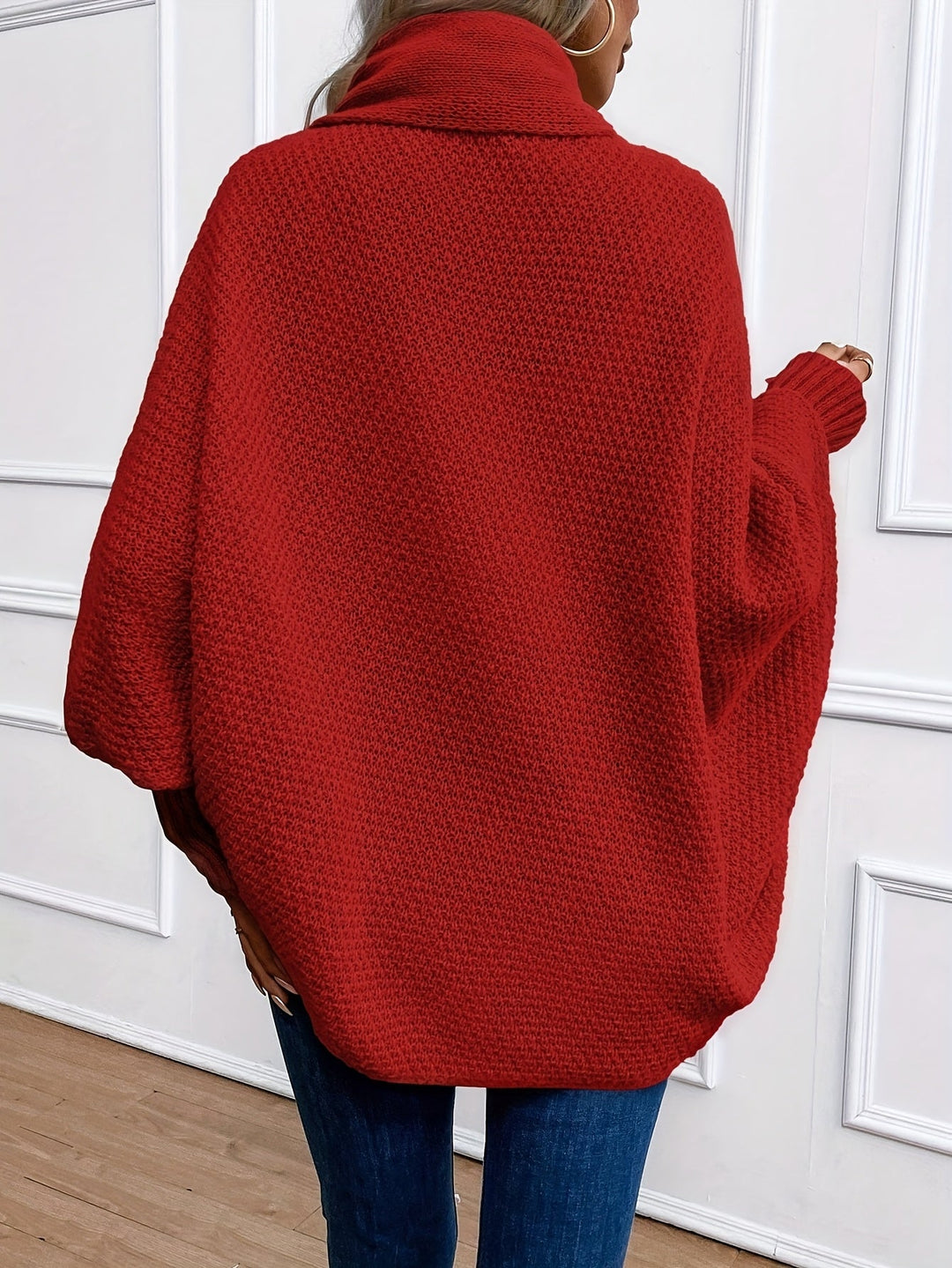 Marisol draped shawl-collar cardigan in red, back view