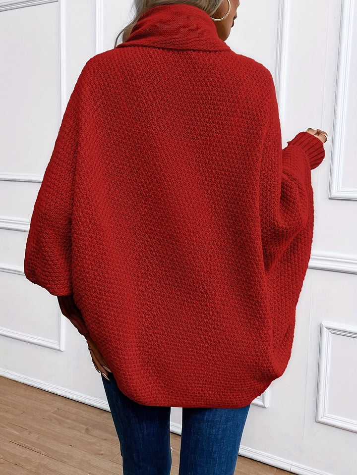 Marisol draped shawl-collar cardigan in red, back view