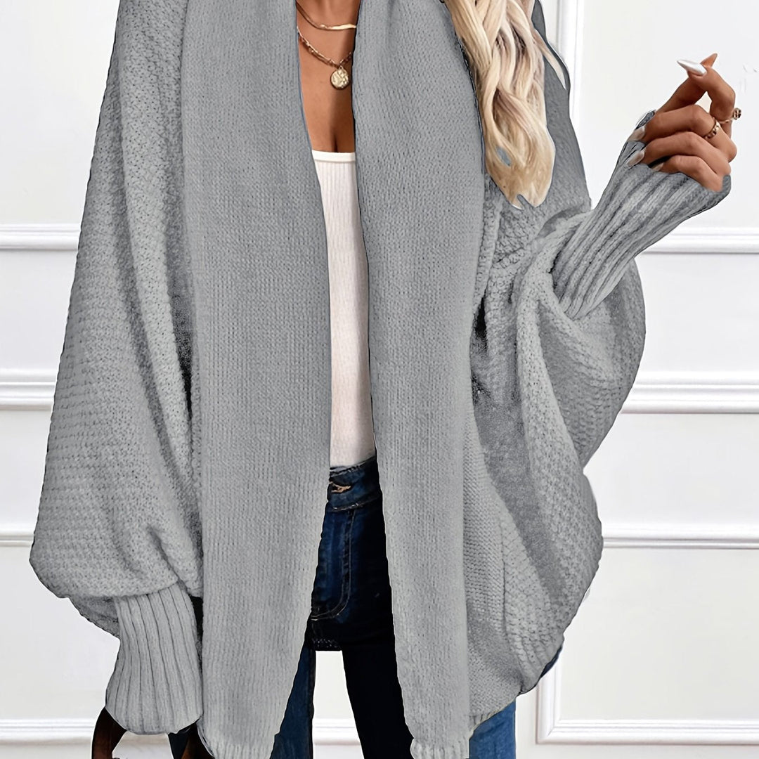 Marisol draped shawl-collar cardigan in grey, front view close-up