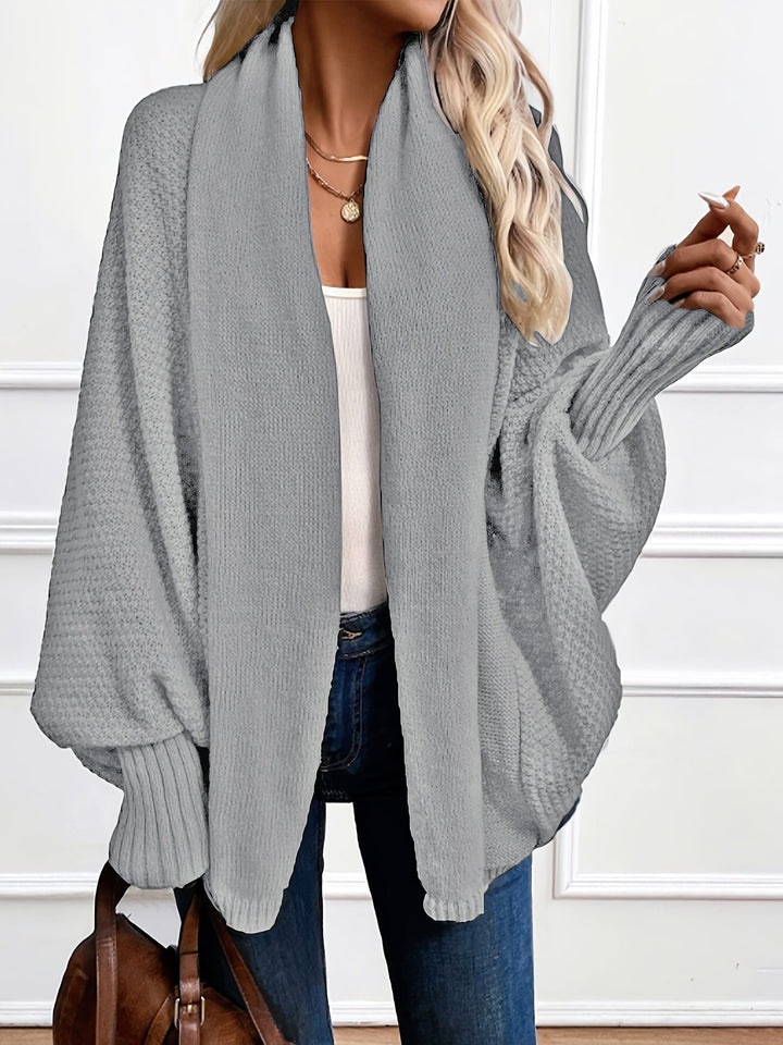 Marisol draped shawl-collar cardigan in grey, front view