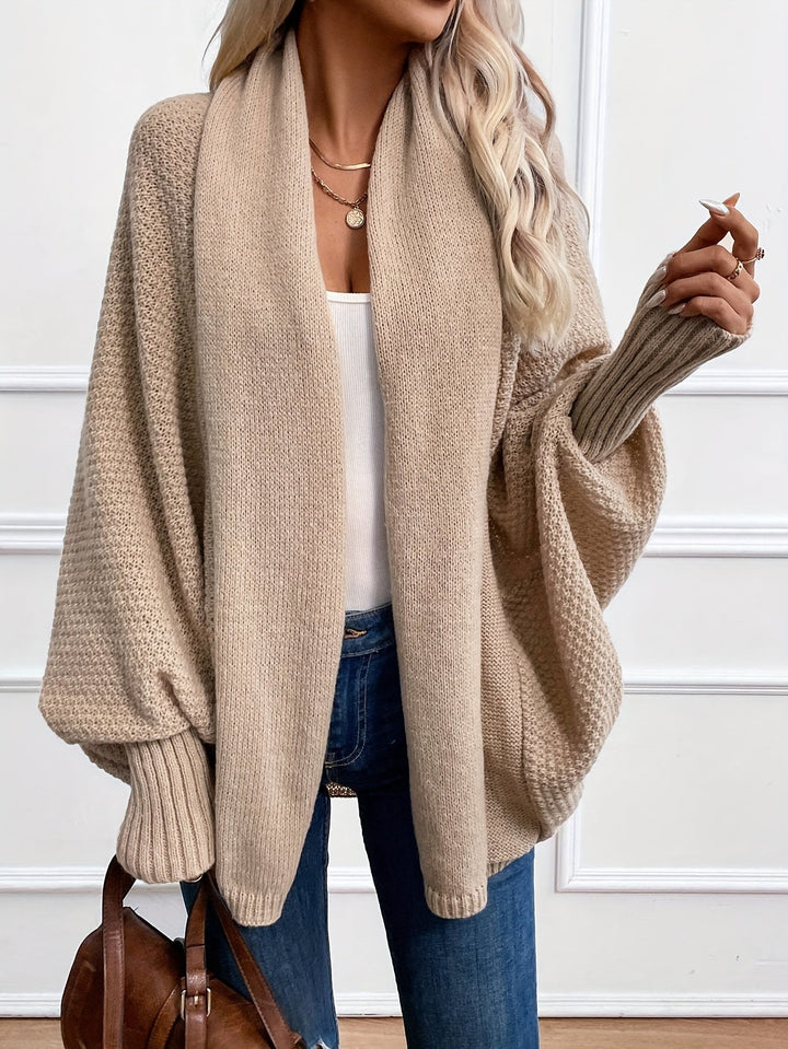 Marisol draped shawl-collar cardigan in beige, front view