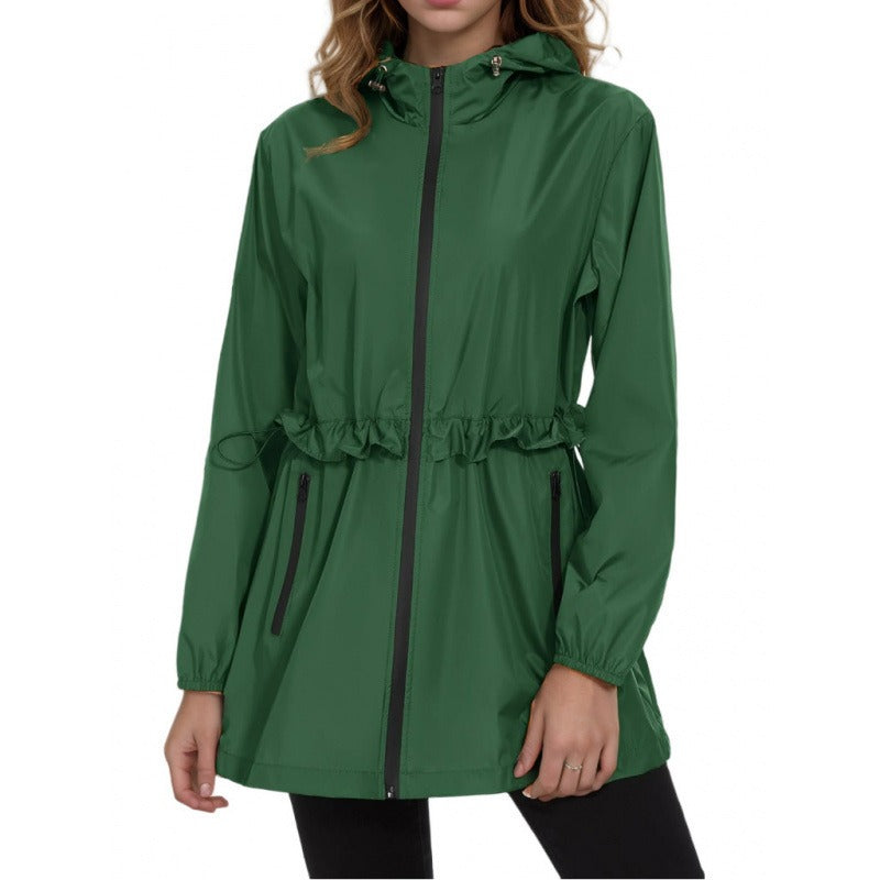 Marlowe hooded rain jacket in navy blue, front view