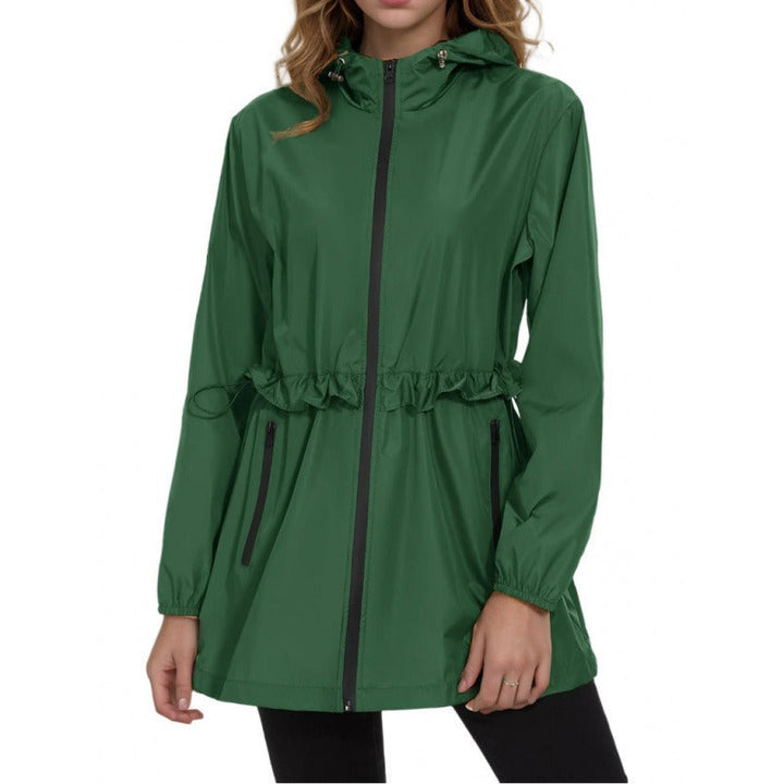 Marlowe hooded rain jacket in navy blue, front view