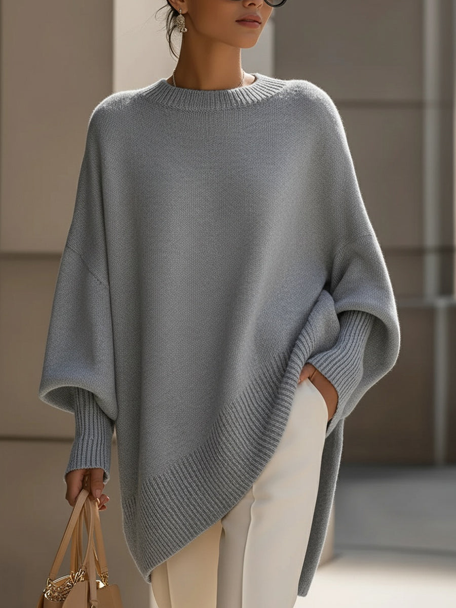 Marlowe oversized asymmetrical poncho sweater in gray, front view