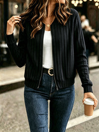 Marlowe | Women's Ribbed Zip-Front Long Sleeve Cardigan