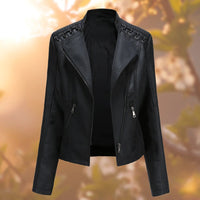 Odalys | Women's Moto Lace-Up Shoulder Faux Leather Jacket