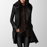 Perpetua | Women's Double-Breasted Long Faux Leather Trench Coat