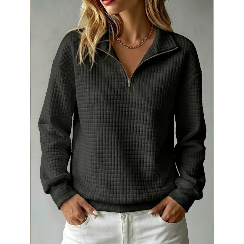 Prudence quarter zip textured pullover sweatshirt in pink, front view
