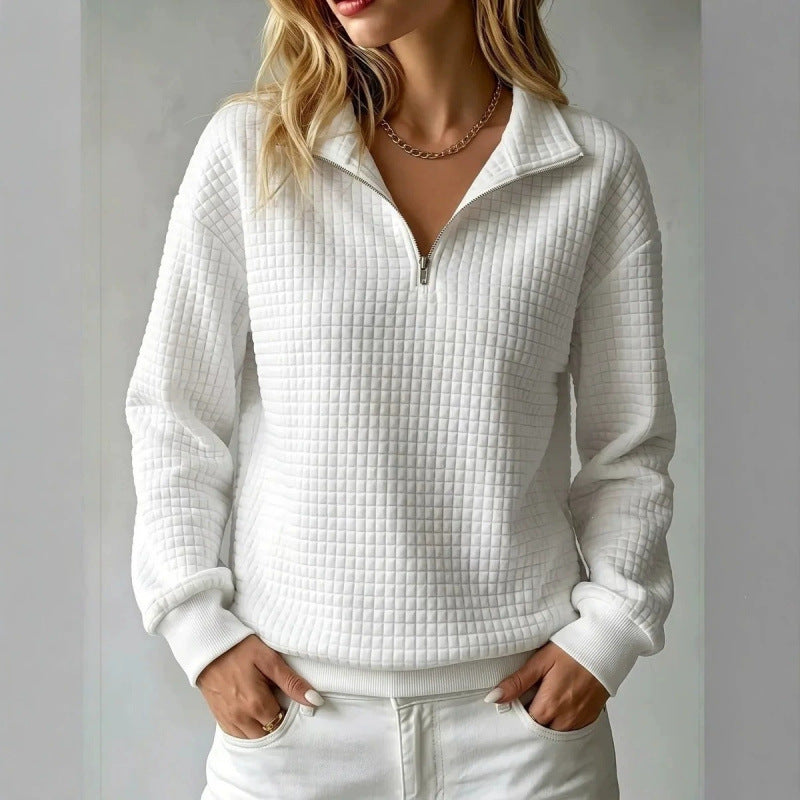 Prudence quarter zip textured pullover sweatshirt in pink, front view