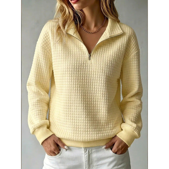 Prudence quarter zip textured pullover sweatshirt in pink, front view