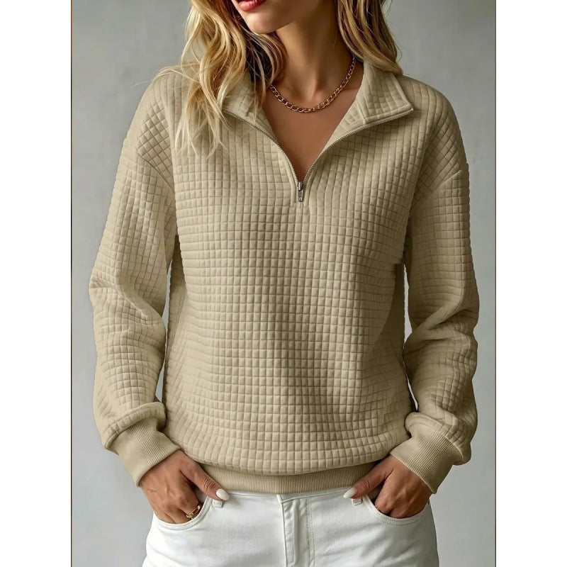 Prudence quarter zip textured pullover sweatshirt in pink, front view