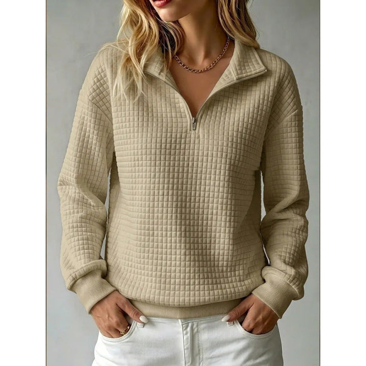 Prudence quarter zip textured pullover sweatshirt in pink, front view