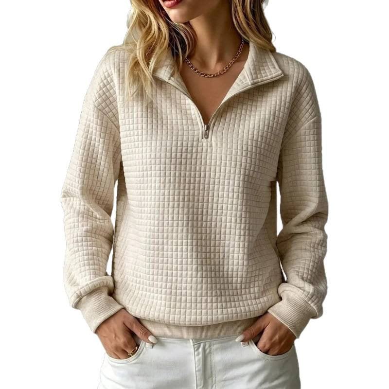 Prudence quarter zip textured pullover sweatshirt in pink, front view