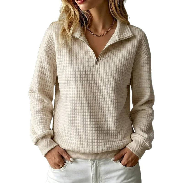 Prudence quarter zip textured pullover sweatshirt in pink, front view