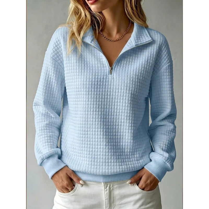 Prudence quarter zip textured pullover sweatshirt in pink, front view