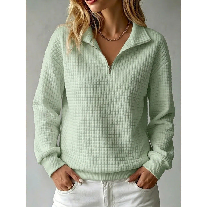 Prudence quarter zip textured pullover sweatshirt in pink, front view