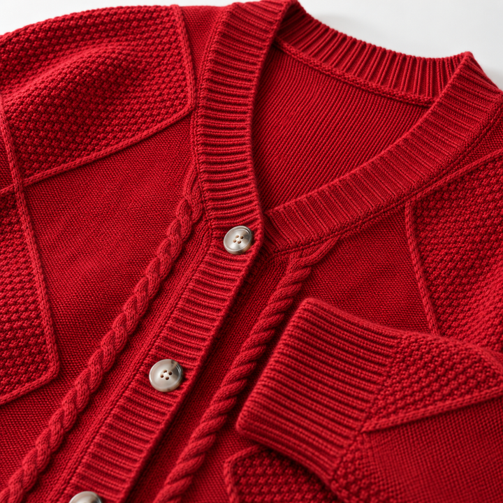 Rosalind cable knit button cardigan in pink, flat lay front view
