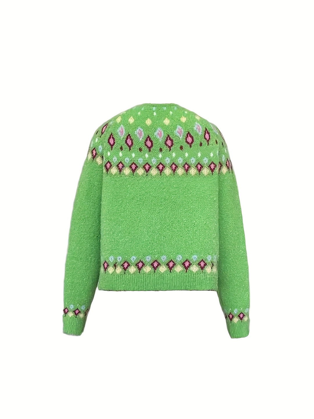 Rosalind Fair Isle knit cardigan, green, flat lay back view