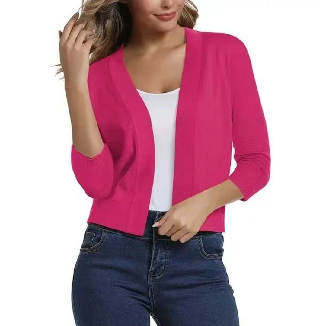 Rosalind open front cropped cardigan in hot pink, front view