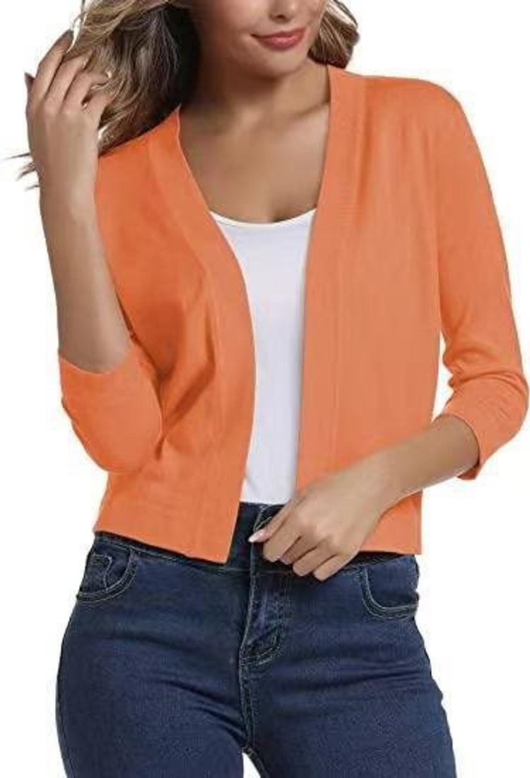 Rosalind open front cropped cardigan in orange, front view
