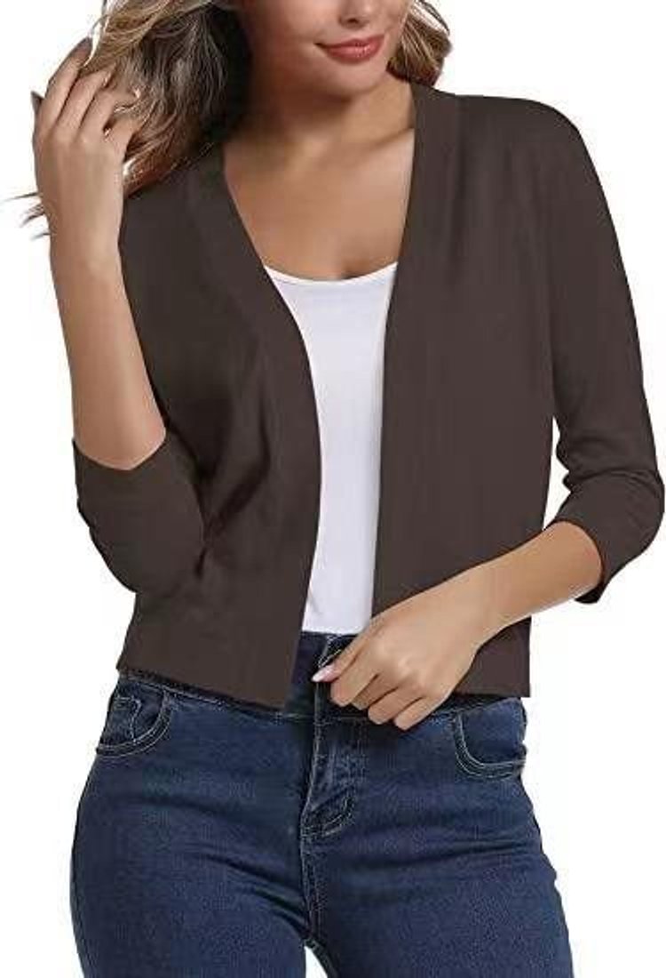 Rosalind open front cropped cardigan in brown, front view