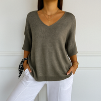 Rosalind | Women's V-Neck Short Sleeve Oversized Sweater
