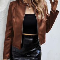 Rosaline | Women's Cropped Full Zip Faux Leather Jacket