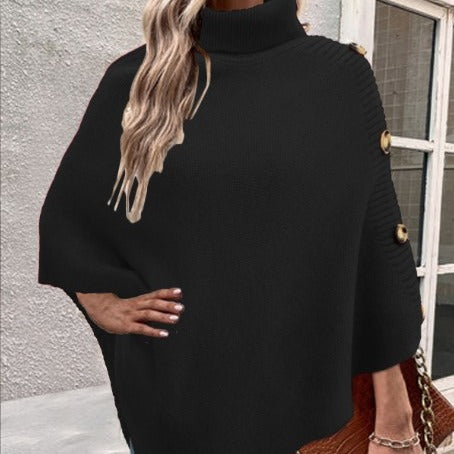 Sabrina turtleneck poncho sweater in black