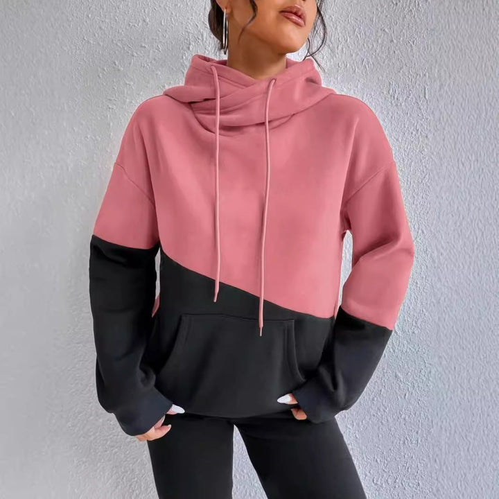Sienna pink colorblock cowl neck hoodie, front view