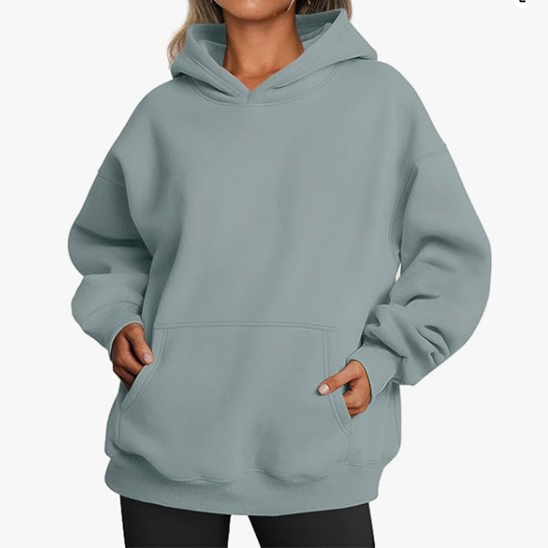 Sienna oversized hoodie with kangaroo pocket, sage green front view