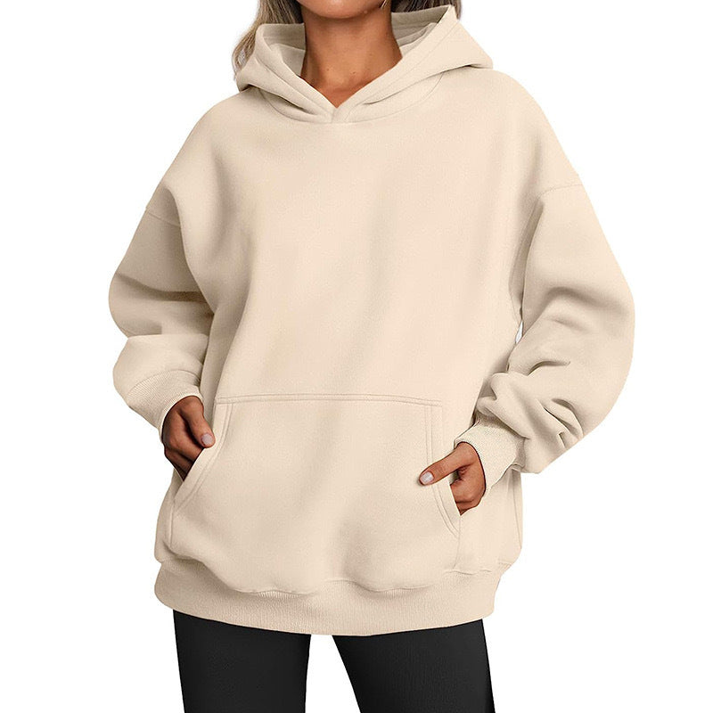Sienna oversized hoodie with kangaroo pocket, cream front view close up