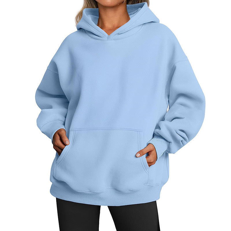 Sienna oversized hoodie with kangaroo pocket, light blue front view close up