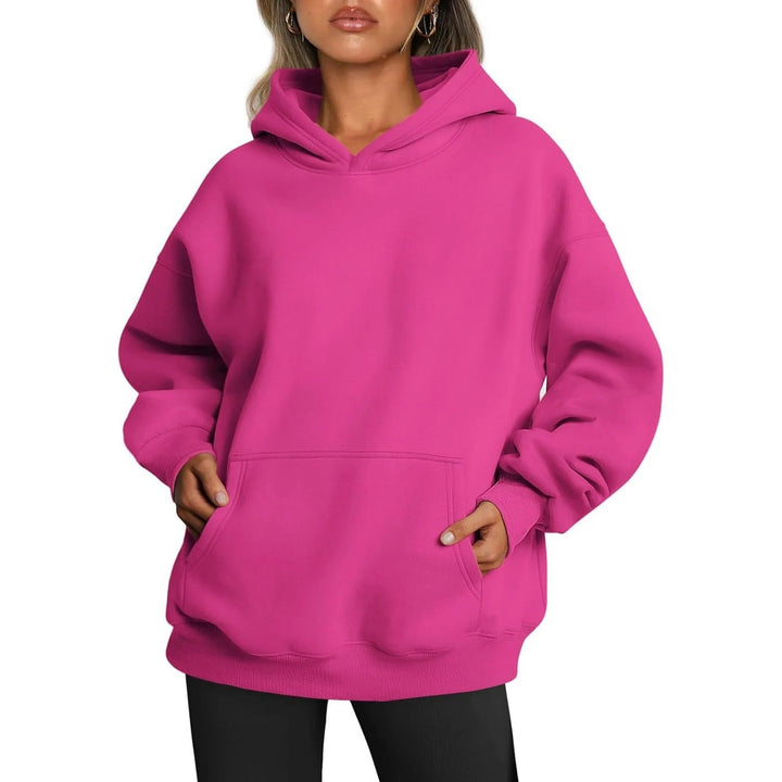 Sienna oversized hoodie with kangaroo pocket, magenta front view close up