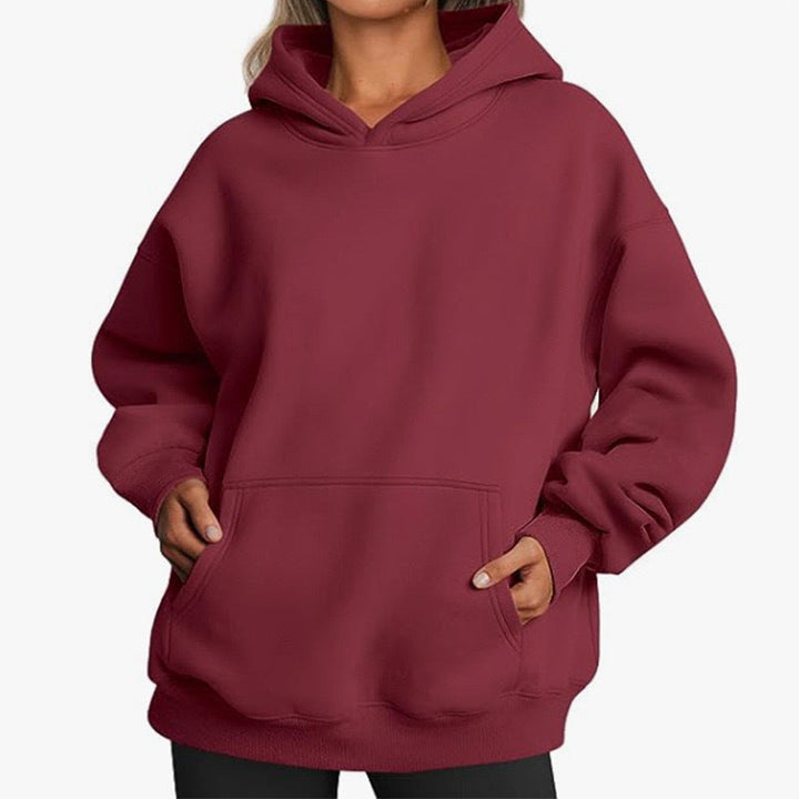 Sienna oversized hoodie with kangaroo pocket, burgundy front view
