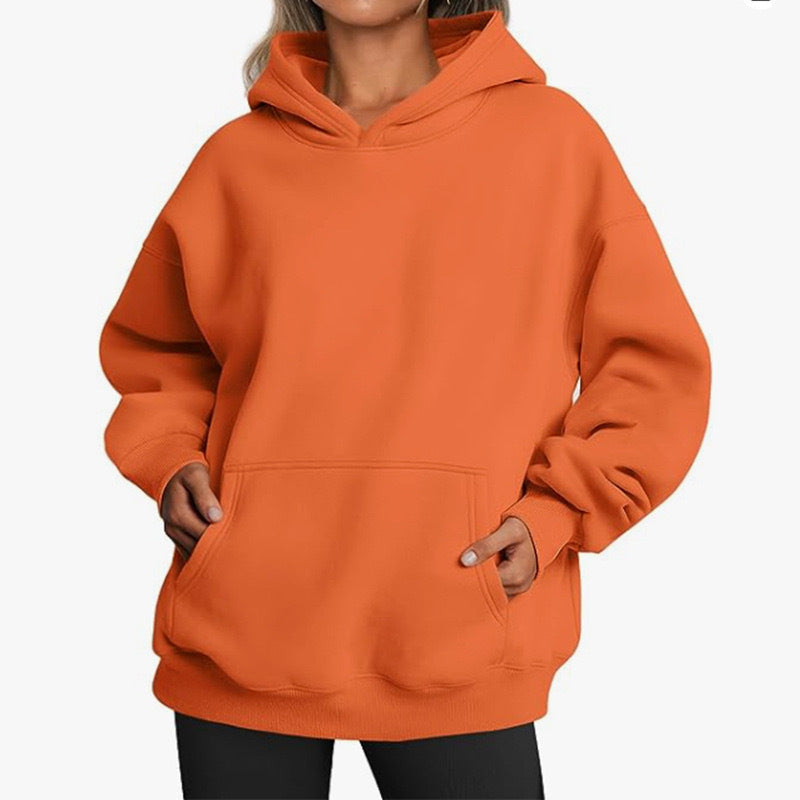 Sienna oversized hoodie with kangaroo pocket, orange front view