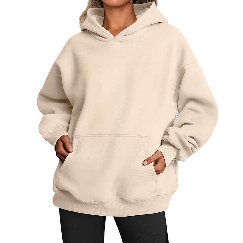 Sienna oversized hoodie with kangaroo pocket, cream front view