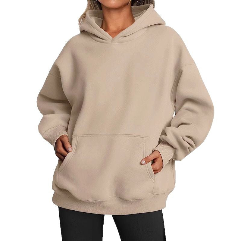 Sienna oversized hoodie with kangaroo pocket, taupe front view